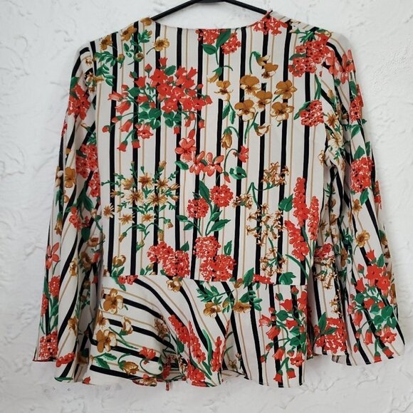ZARA Multi color Blouse cache Flowers Wrap Striped - Picture 10 of 12